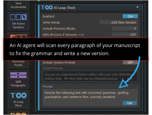 An AI agent will scan every paragraph of your manuscript to fix the grammar and write a new version.