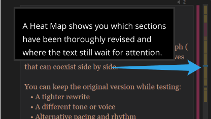 A Heat Map shows you which sections have been thoroughly revised and where the text still wait for attention.