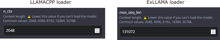 LLAMACPP loader ExLLAMA loader